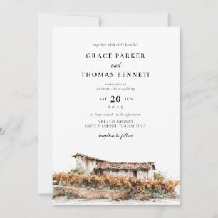 Autumn Vineyard Terracotta Watercolor Wedding Invitation