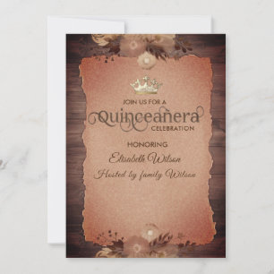 Autumn vintage elegant floral  tiara Quinceañera Invitation
