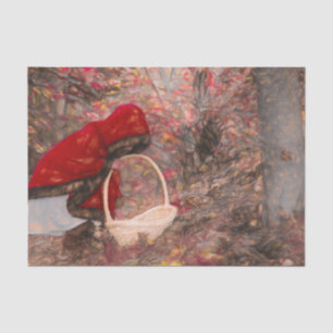 Autumn Vintage Girl In Red Cape Forest Art Tissue Paper