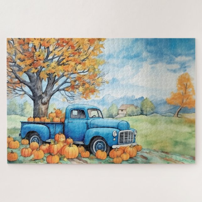 Autumn Vintage Pickup and Pumpkins 20x30 Jigsaw Puzzle (Horizontal)