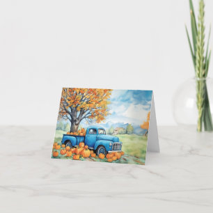 Autumn Vintage Pickup and Pumpkins Blank Note Card