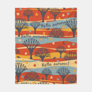 Autumn vintage seamless pattern with trees, maple fleece blanket