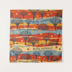 Autumn vintage seamless pattern with trees, maple tapestry
