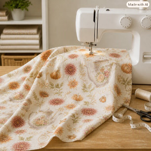 Autumn Vintage Teapot & Mum Flower Country Kitchen Fabric