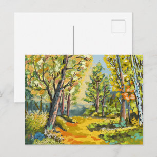 Autumn walk in the undergrowth. postcard