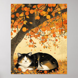 Autumn Wall Art, cat Print, Watercolor Autumn Art Poster
