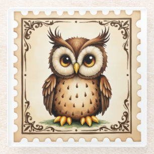 Autumn Watcher Owl Glass Coaster