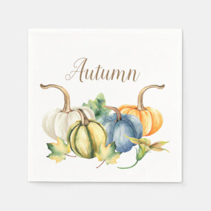 Autumn Watercolor Blue Orange Green White Pumpkin Napkin