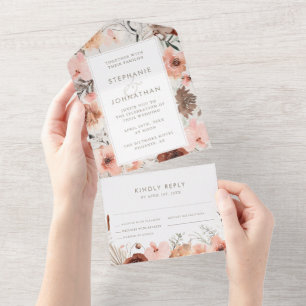 Autumn Watercolor Boho Floral Wedding All In One Invitation