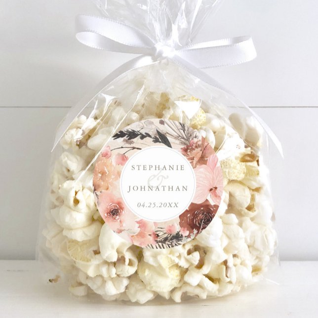 Autumn Watercolor Boho Floral Wedding Classic Round Sticker (Autumn Watercolor Boho Floral Wedding Classic Round Sticker)