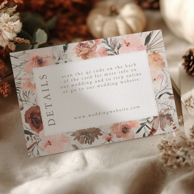 Autumn Watercolor Boho Floral Wedding Info Enclosure Card (Creator Uploaded)