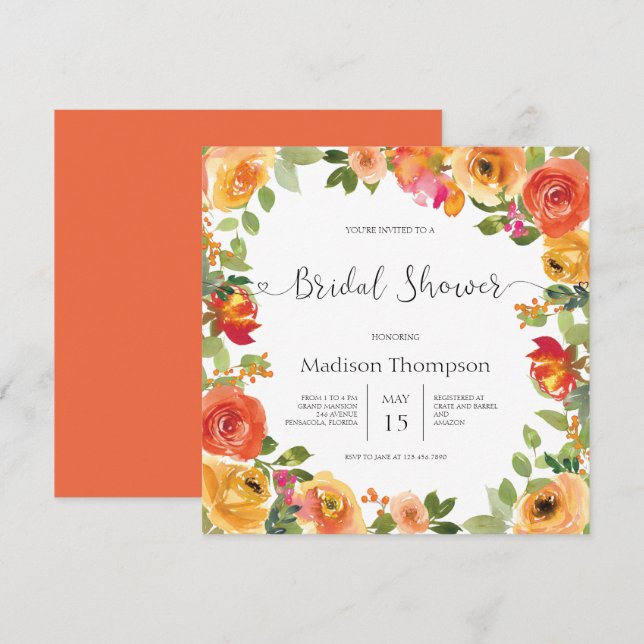 Autumn Watercolor Bridal Shower Invitation (Front/Back)