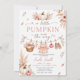 Autumn Watercolor Clothesline Girl Baby Shower Invitation