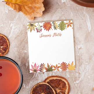 Autumn Watercolor Fall Leaves Rustic Name Notepad