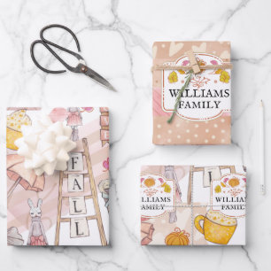 Autumn Watercolor Fall Personalised Family Name Wrapping Paper Sheet
