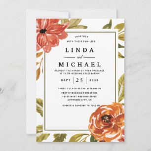 Autumn Watercolor   fall wedding invitation 