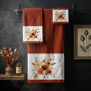 Autumn watercolor floral  bath towel set