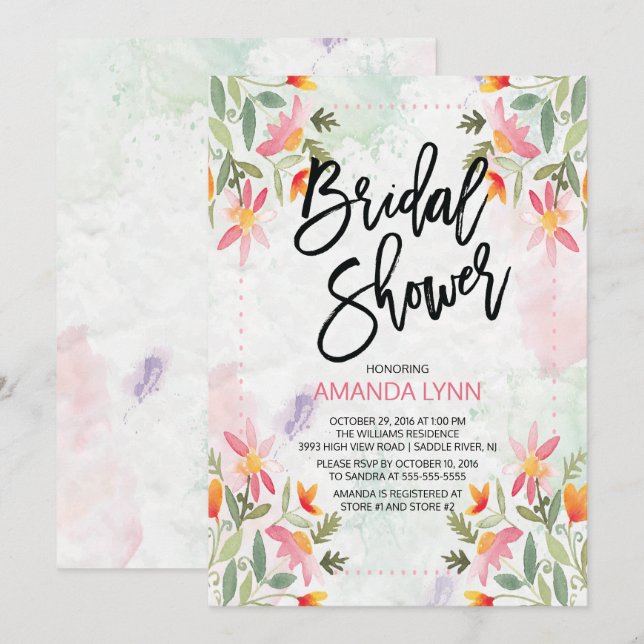 Autumn Watercolor Floral Bridal Shower Invitation (Front/Back)
