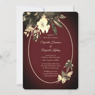 Autumn Watercolor Floral Burgundy Red Wedding Invitation