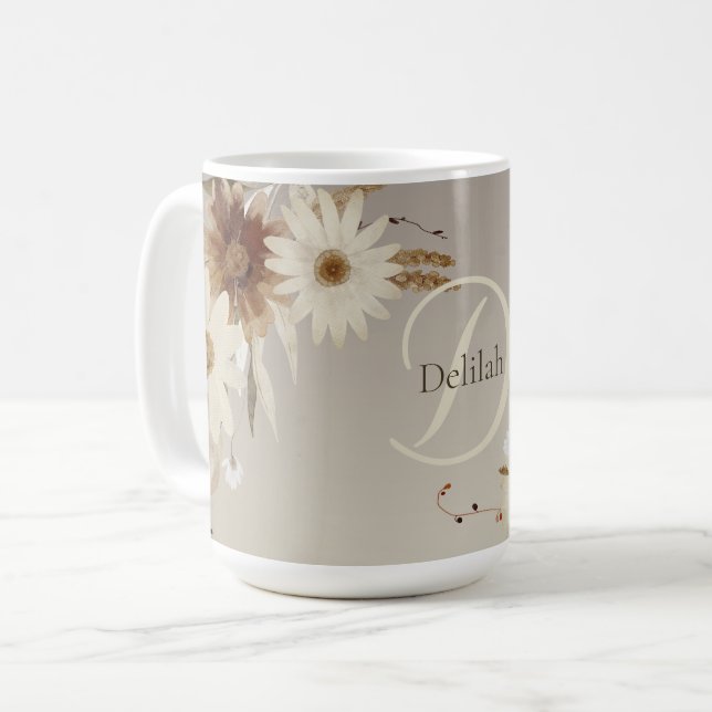 Autumn Watercolor Floral Monogram Personalised Coffee Mug (Front Left)