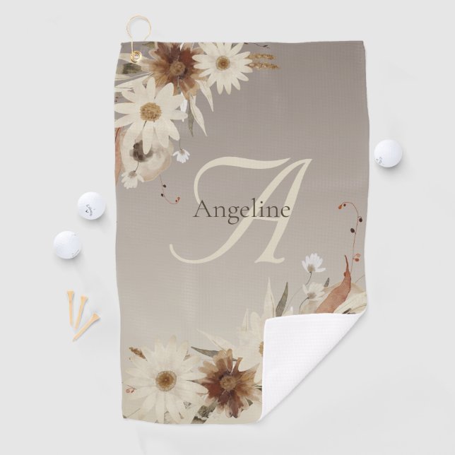 Autumn Watercolor Floral Monogram Personalised Golf Towel (InSitu)
