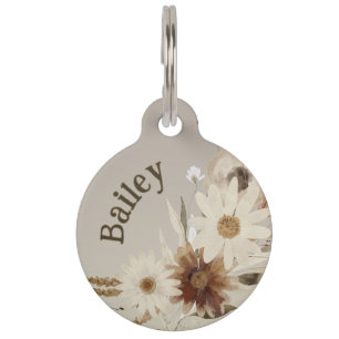 Autumn Watercolor Floral Monogram Personalised Pet Tag
