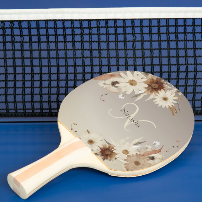 Autumn Watercolor Floral Monogram Personalised Ping Pong Paddle (Insitu)