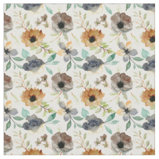 Autumn Watercolor Floral Pattern in Muted Earthy C Fabric