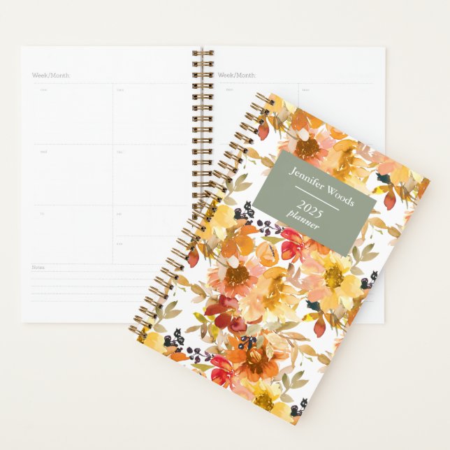 Autumn Watercolor Floral Pattern Personalised Planner (Display)
