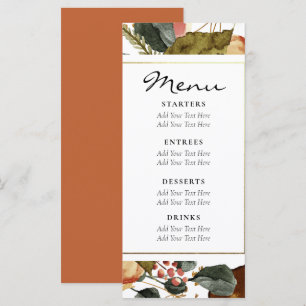 Autumn Watercolor Floral Rustic Wedding Menu