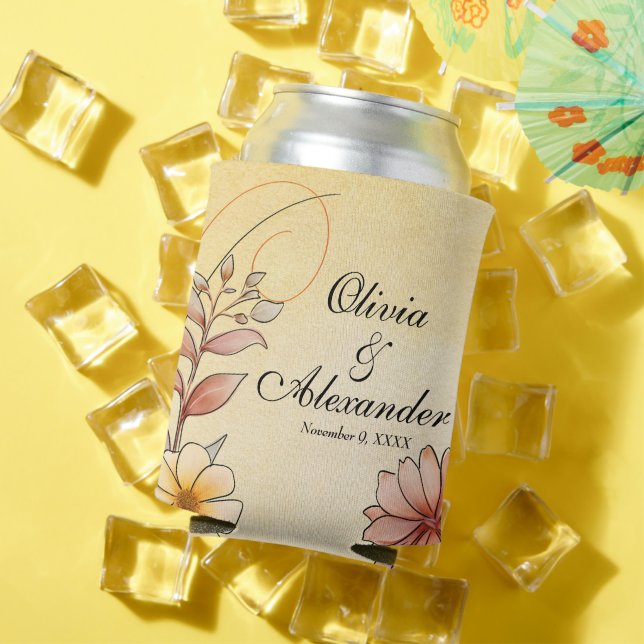 Autumn Watercolor Floral Terracotta Wedding Favour Can Cooler (In Situ Summer)