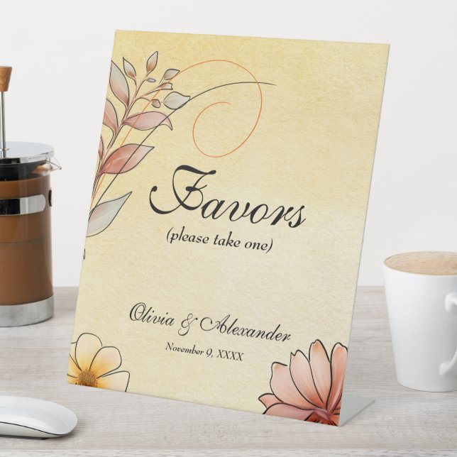 Autumn Watercolor Floral Terracotta Wedding Favour Pedestal Sign (In SItu)