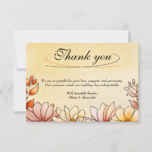 Autumn Watercolor Floral Terracotta Yellow Wedding Thank You Card