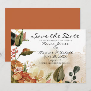 Autumn Watercolor Floral Wedding Horizontal Save The Date