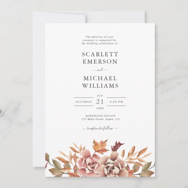 Autumn Watercolor Floral Wedding Invitation (Front)