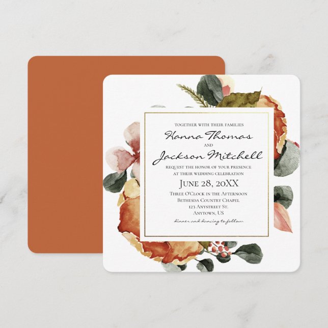 Autumn Watercolor Floral Wedding Invitation (Front/Back)
