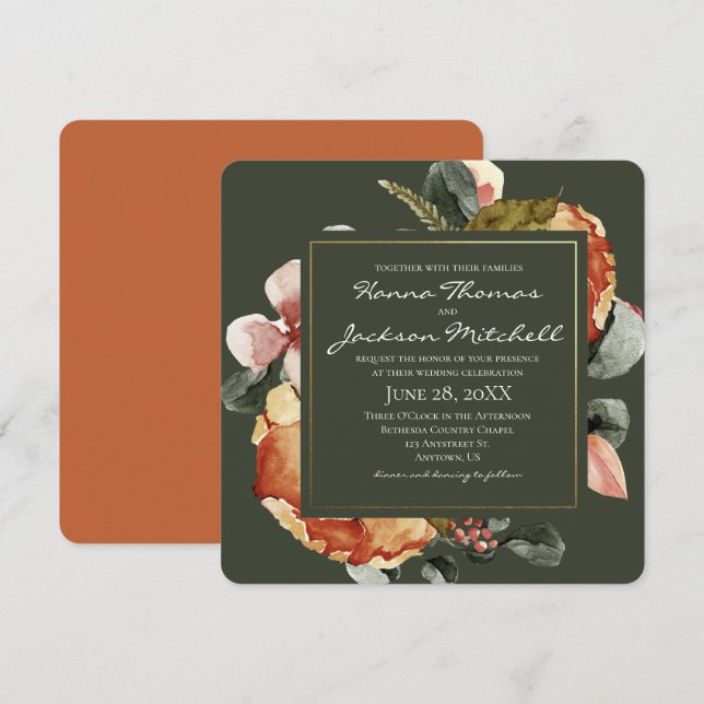Autumn Watercolor Floral Wedding Invitation (Front/Back)