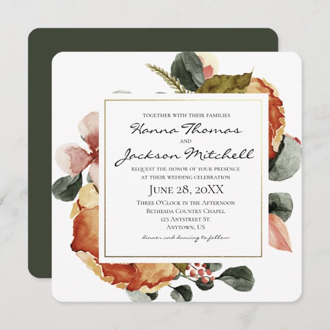 Autumn Watercolor Floral Wedding Invitation (Front/Back)