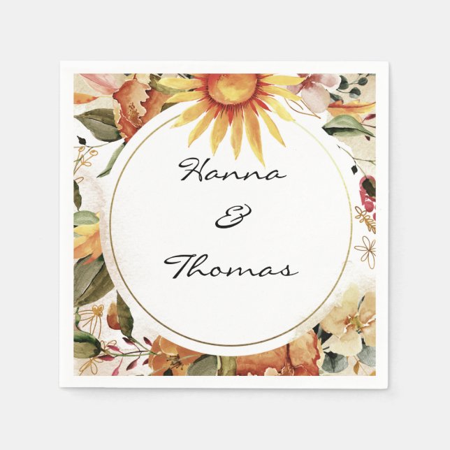 Autumn Watercolor Floral Wedding Napkin (Front)