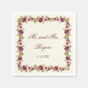 Autumn Watercolor Floral Wedding Napkin