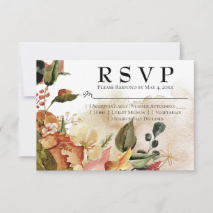 Autumn Watercolor Floral Wedding RSVP Card