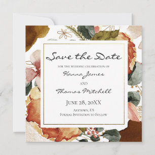 Autumn Watercolor Floral Wedding Save The Date