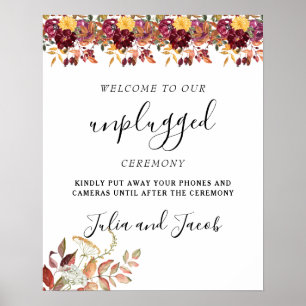 Autumn Watercolor Floral Wedding Unplugged Poster