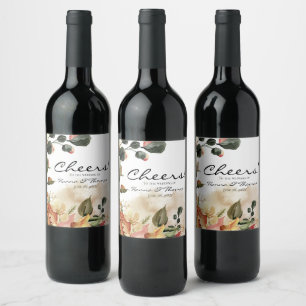 Autumn Watercolor Floral Wedding Wine Label
