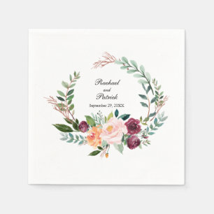 Autumn Watercolor Floral Wreath Wedding Napkin