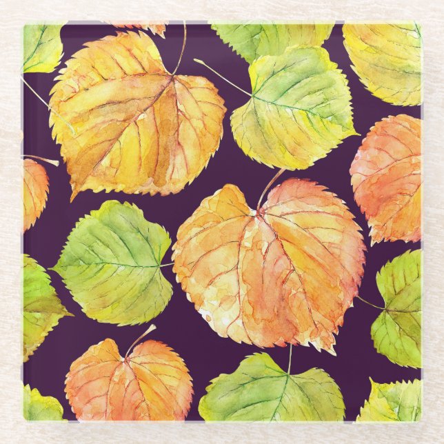 Autumn watercolor florals, seamless pattern. glass coaster (Front)