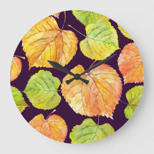 Autumn watercolor florals, seamless pattern. large clock