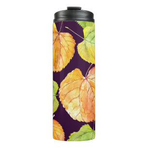 Autumn watercolor florals, seamless pattern. thermal tumbler