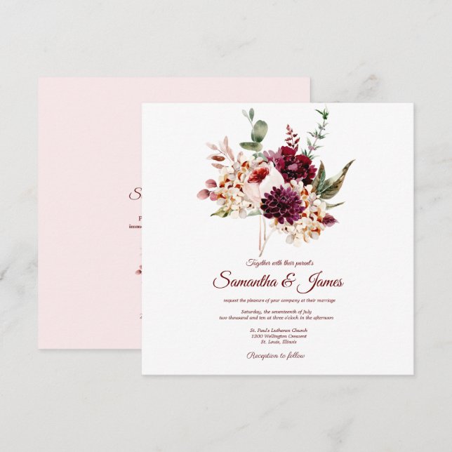 Autumn Watercolor Florals Wedding Invitation (Front/Back)