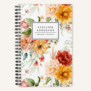 Autumn Watercolor Flowers and Greenery Pattern Notebook